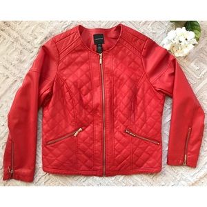 Red Faux Leather Moto Jacket